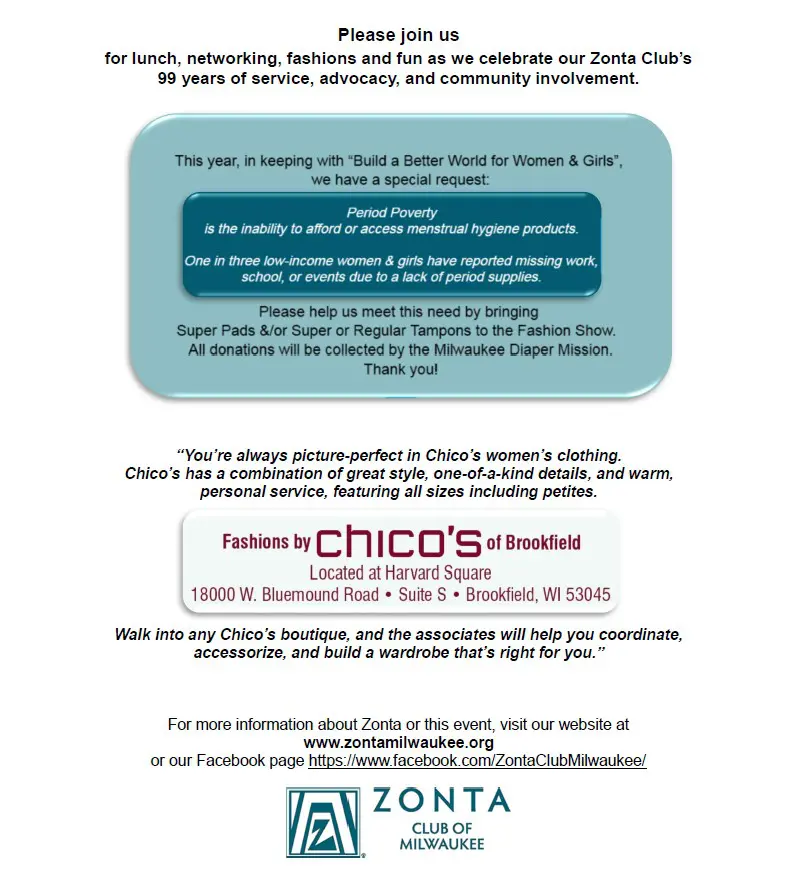 Zonta Club event invitation with sponsor details.