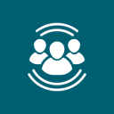 Three people icon with signal waves.