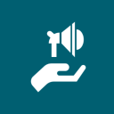 Hand holding a megaphone on teal background.