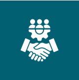 Handshake and teamwork icon on teal background.