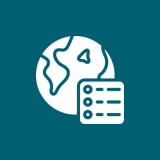 Globe icon with checklist on green background.