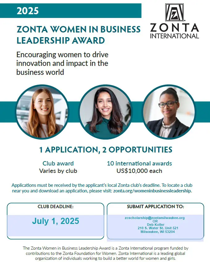 Zonta Women in Business Leadership Award flyer.