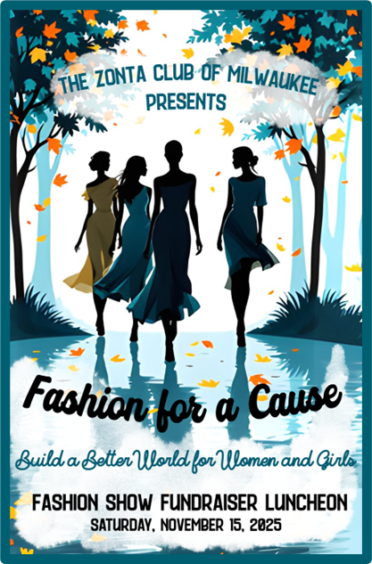 Silhouettes of four women walking in a forest promoting 'Fashion for a Cause'.